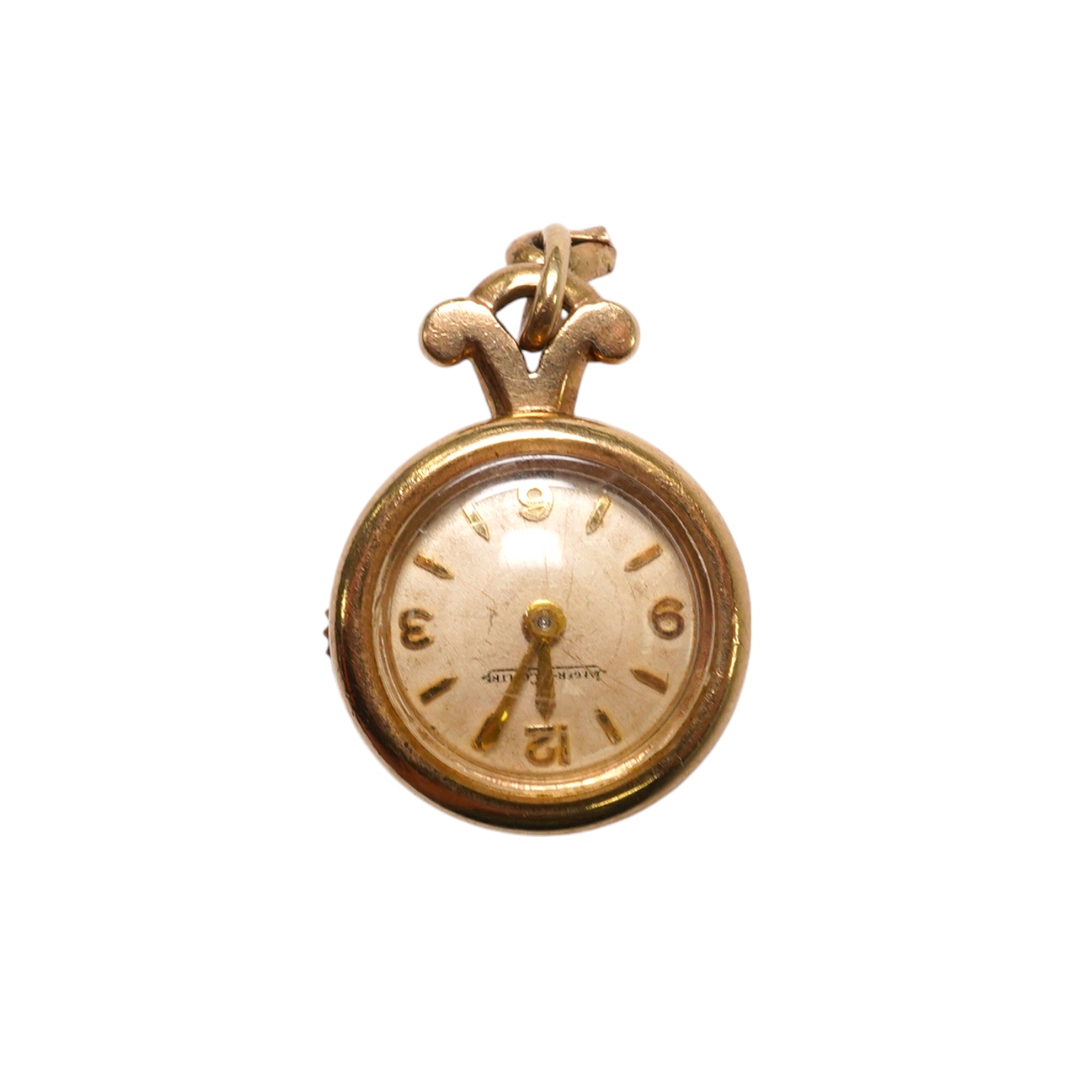 A lady's 9ct Jaeger LeCoultre manual back wind pendant watch, case diameter 15mm, gross weight 7.1 grams. Condition - fair